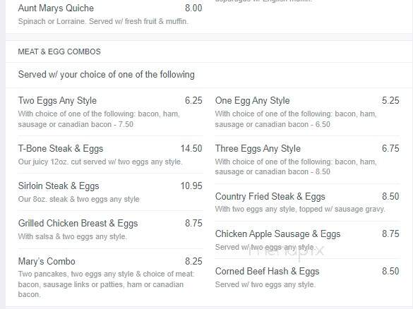 Aunt Mary's Bistro - Rockford, IL menu_pic