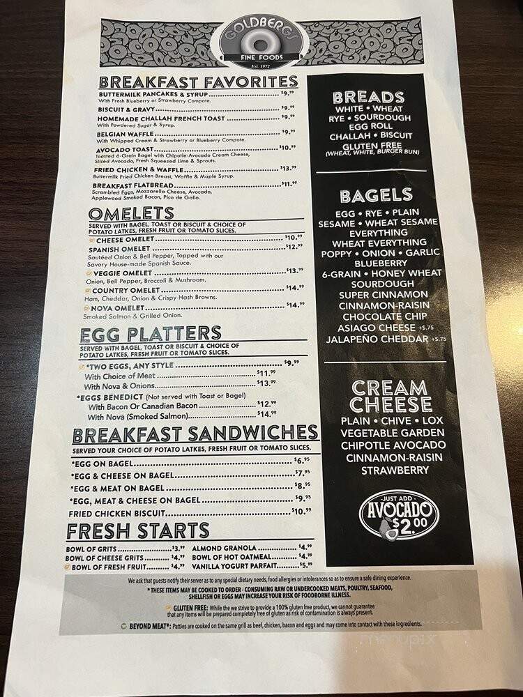 Goldberg's Bagel Co & Deli - Dunwoody, GA menu_pic