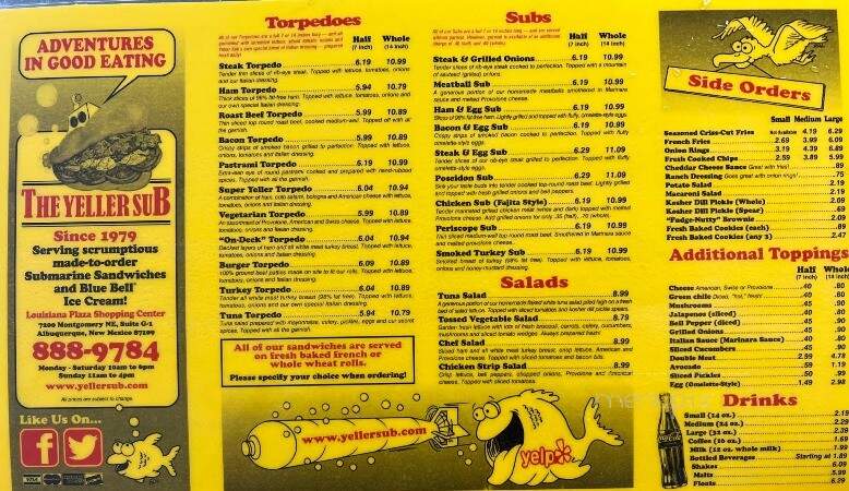 Yeller Sub - Albuquerque, NM menu_pic