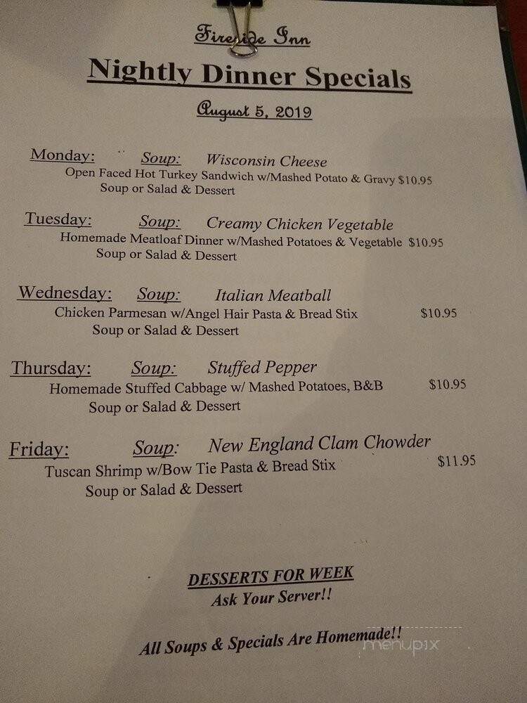 Fireside Inn - Pittsburgh, PA menu_pic