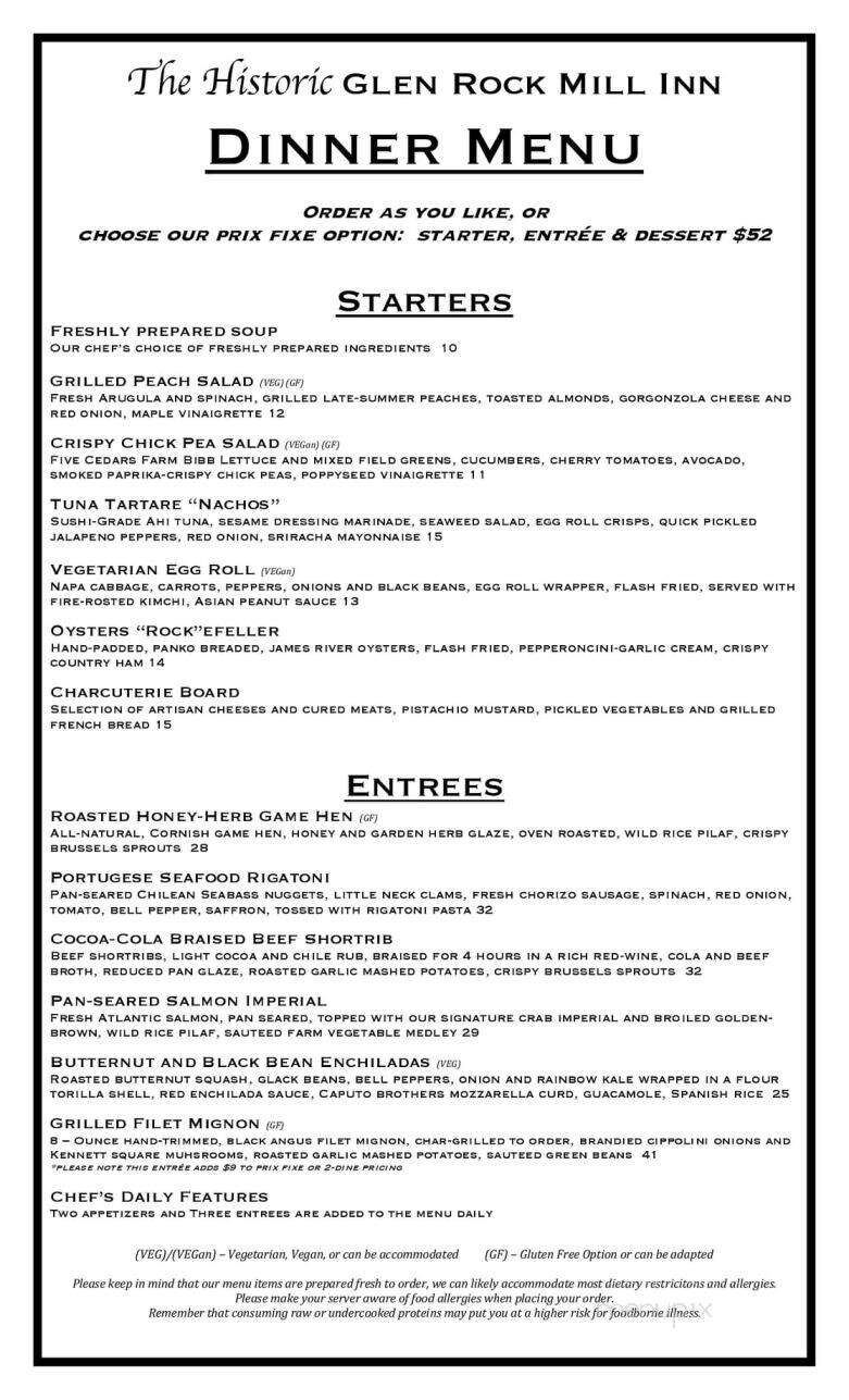 Glenn Rock Mill Inn - Glen Rock, PA menu_pic