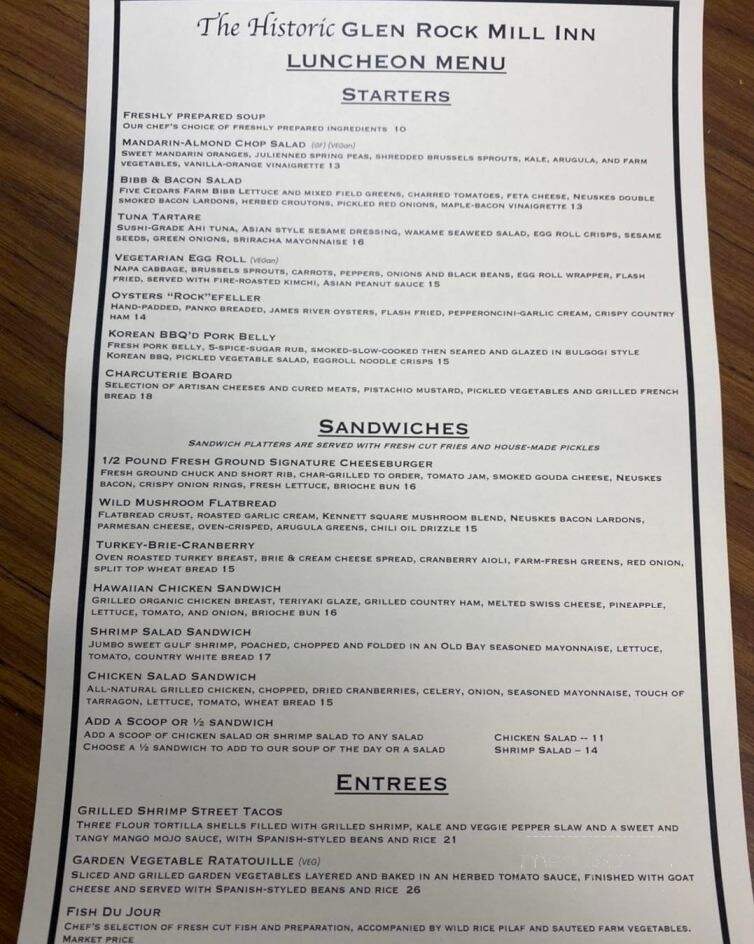 Glenn Rock Mill Inn - Glen Rock, PA menu_pic