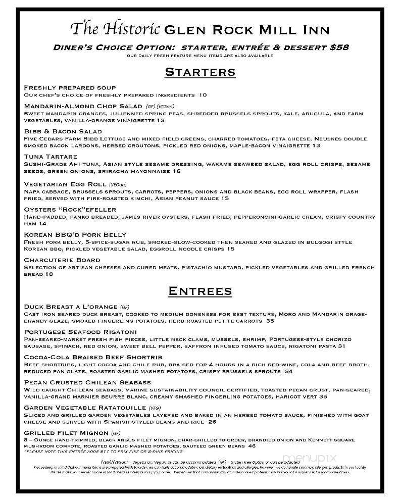 Glenn Rock Mill Inn - Glen Rock, PA menu_pic