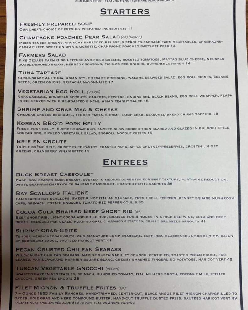 Glenn Rock Mill Inn - Glen Rock, PA menu_pic