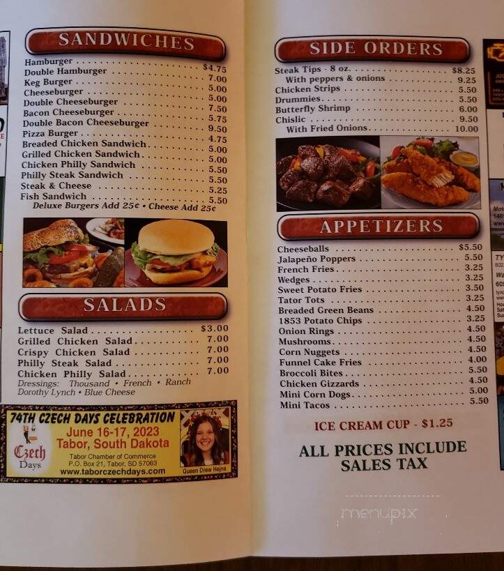Keg - Tabor, SD menu_pic