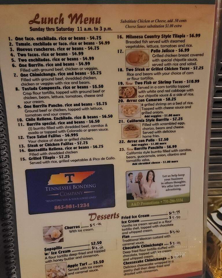 Pancho's Mexican Buffet - Maryville, TN menu_pic
