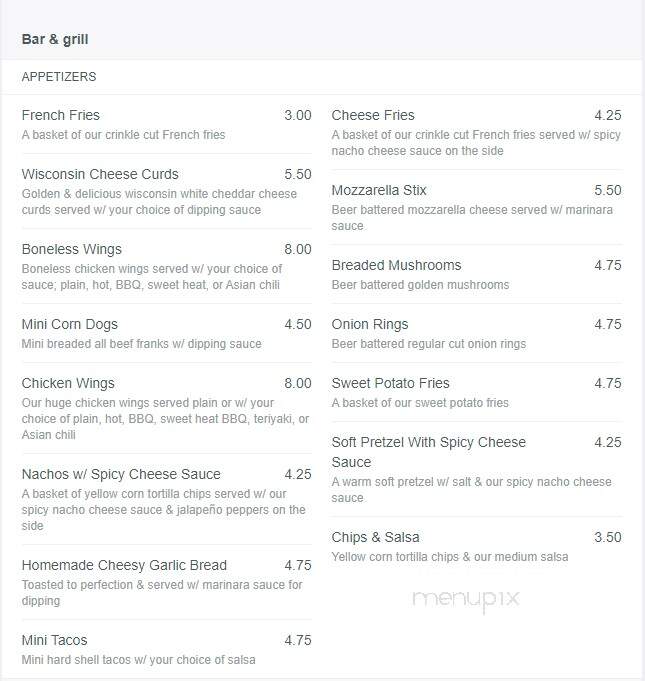 Circle B Recreation - Cedarburg, WI menu_pic