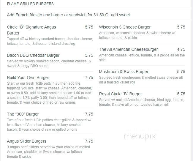Circle B Recreation - Cedarburg, WI menu_pic