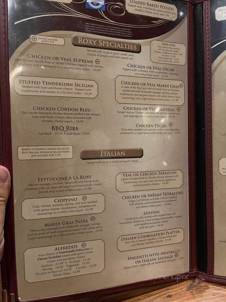 Roxy Supper Club - Oshkosh, WI menu_pic