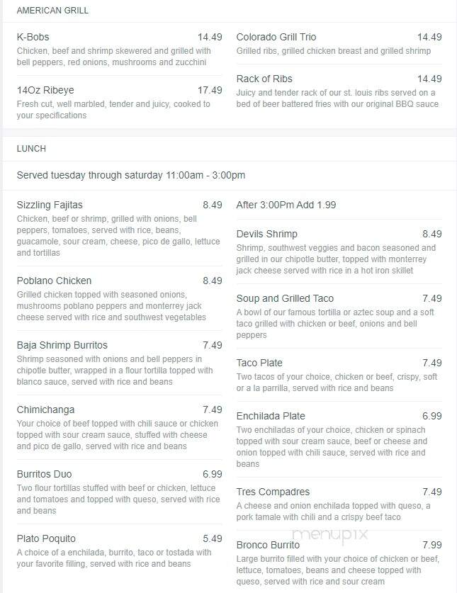 Colorado Grill - Hot Springs, AR menu_pic