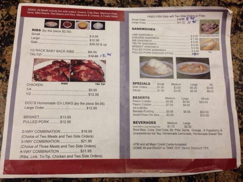 Doc's Q'in Pit Stop - Modesto, CA menu_pic