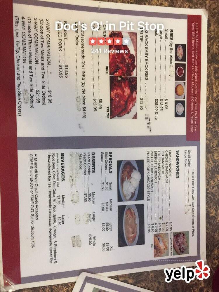 Doc's Q'in Pit Stop - Modesto, CA menu_pic