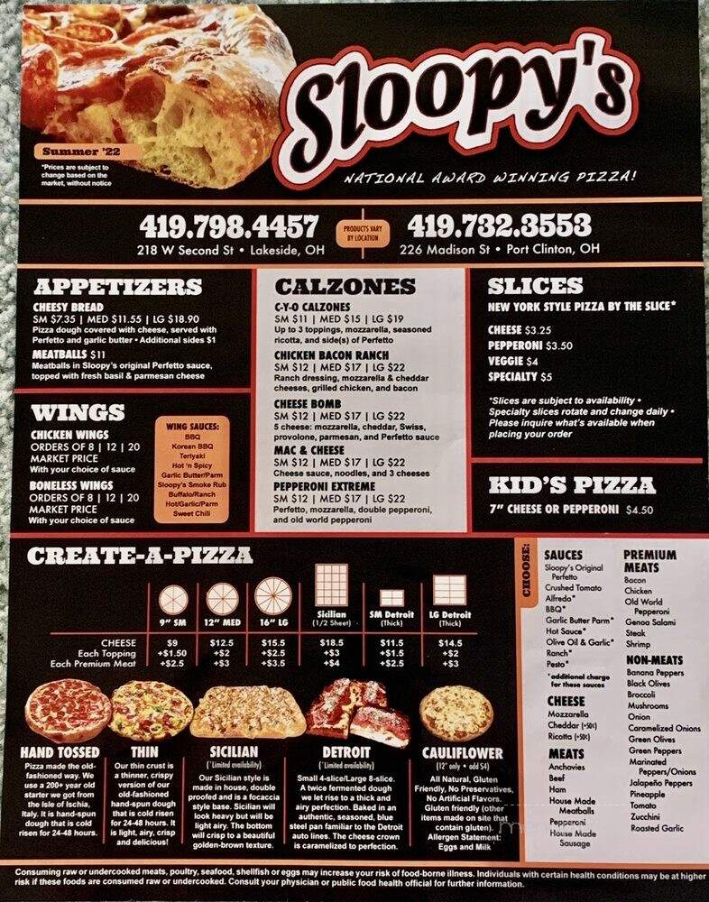 Sloopy's Sports Cafe - Port Clinton, OH menu_pic