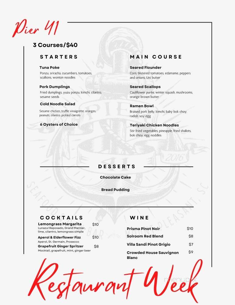 Pier 41 - Mount Pleasant, SC menu_pic