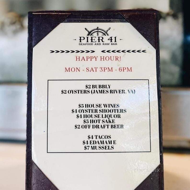 Pier 41 - Mount Pleasant, SC menu_pic