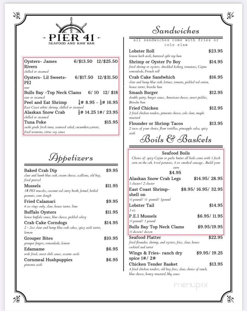 Pier 41 - Mount Pleasant, SC menu_pic