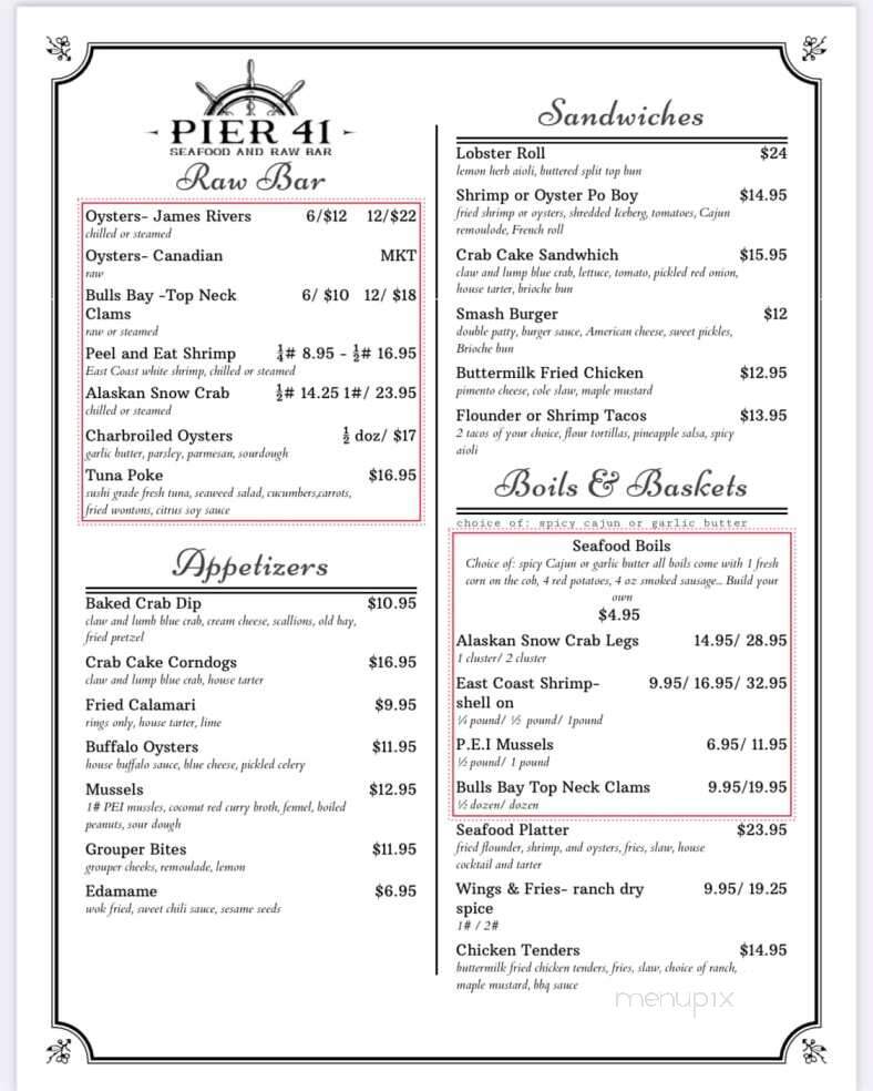 Pier 41 - Mount Pleasant, SC menu_pic