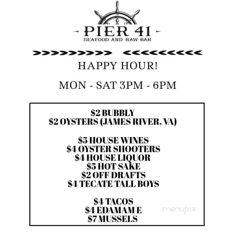 Pier 41 - Mount Pleasant, SC menu_pic
