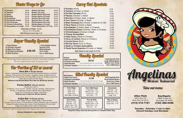 Angelina's Mexican Restaurant - Southgate, MI menu_pic