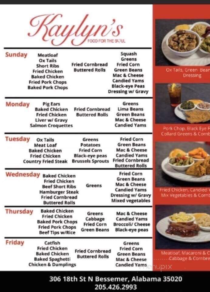 Kaylin's Restaurant - Bessemer, AL menu_pic