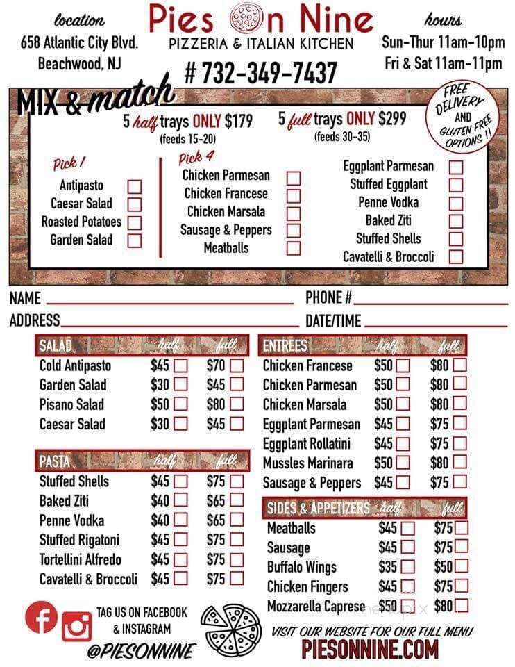 Pies On Nine - Beachwood, NJ menu_pic