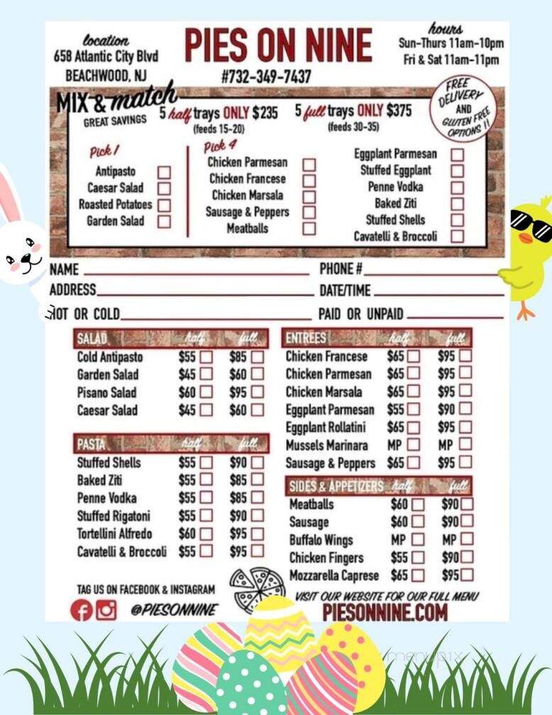 Pies On Nine - Beachwood, NJ menu_pic