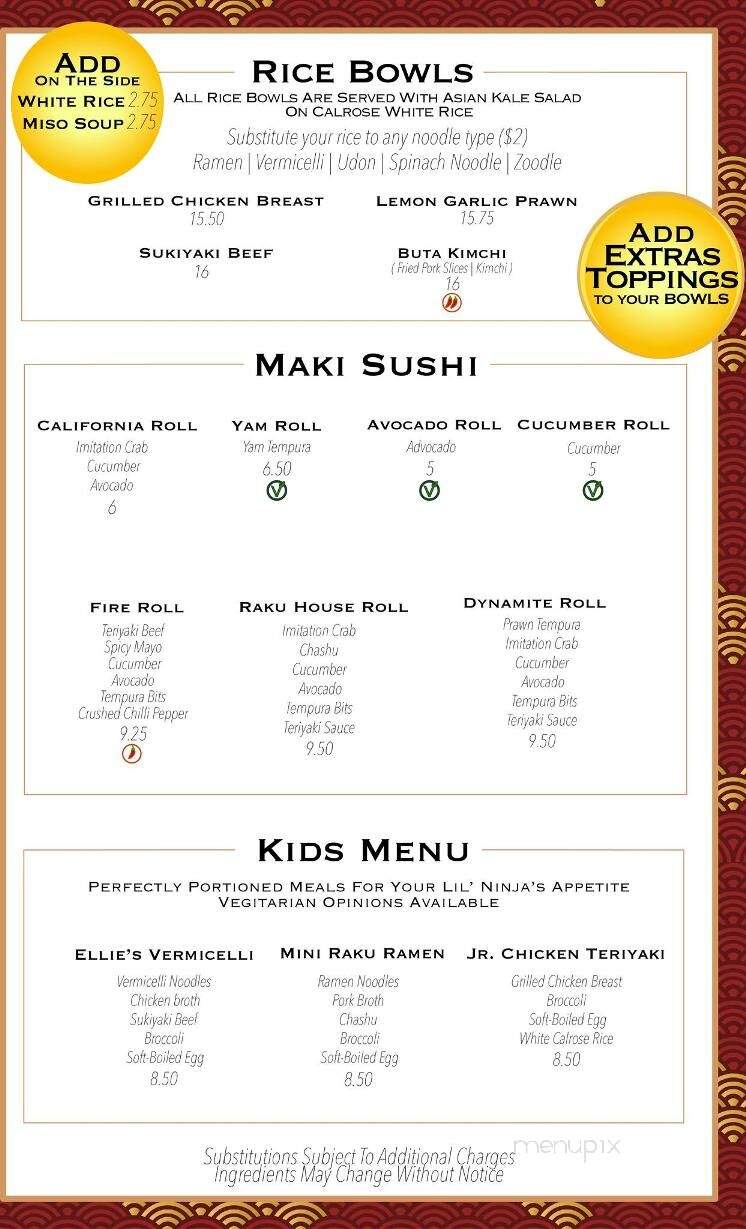 Raku Rice & Noodle Bar - Vernon, BC menu_pic