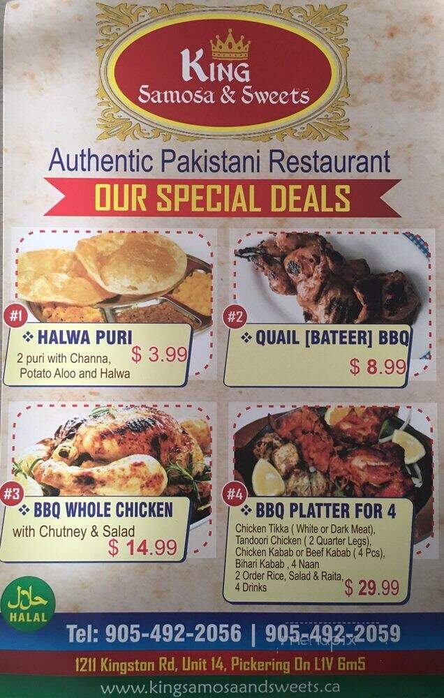 King Samosa and Sweets - Pickering, ON menu_pic