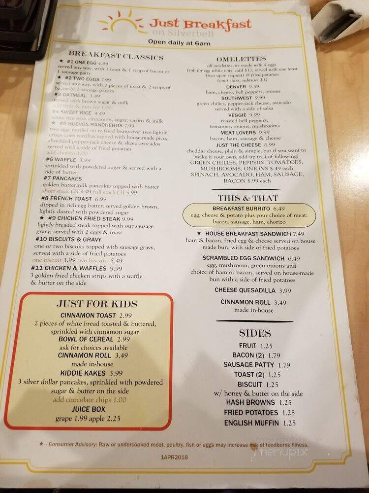 Just Breakfast on Silverbell - Tucson, AZ menu_pic