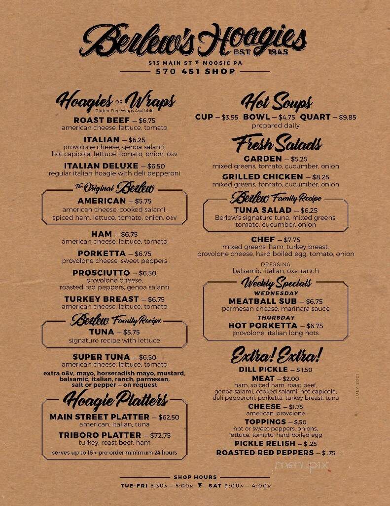 Berlews Hoagies - Moosic, PA menu_pic