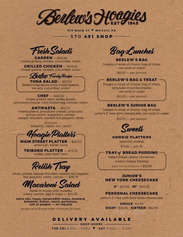 Berlews Hoagies - Moosic, PA menu_pic