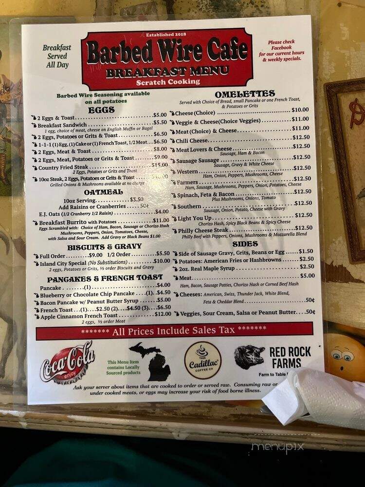 Barbed Wire Cafe - Plainwell, MI menu_pic