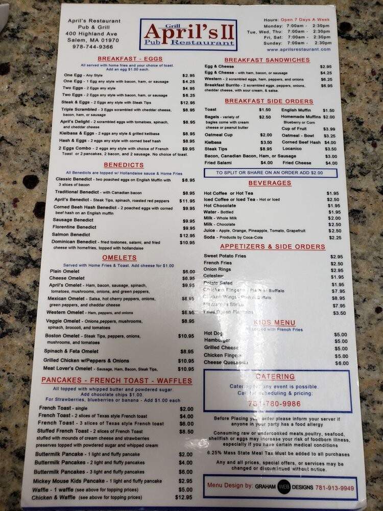 April's II - Salem, MA menu_pic