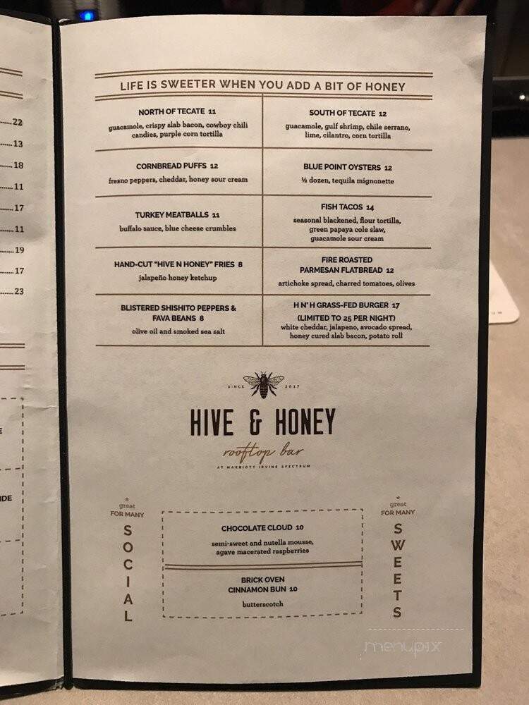 Hive & Honey Rooftop Bar - Irvine, CA menu_pic
