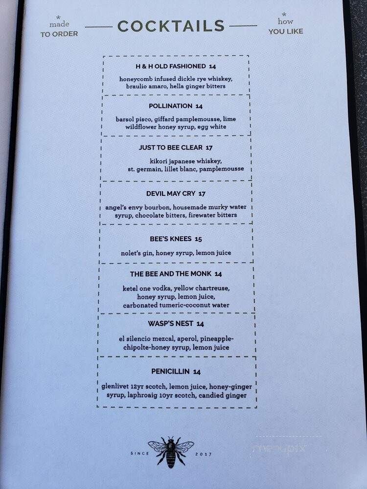 Hive & Honey Rooftop Bar - Irvine, CA menu_pic
