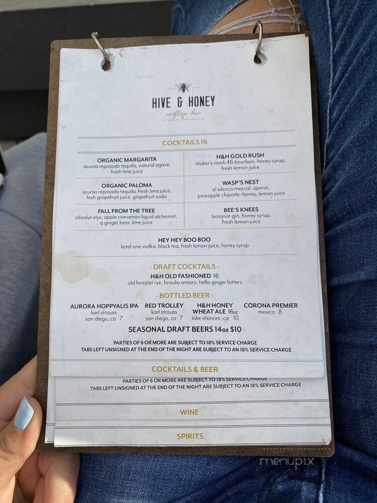 Hive & Honey Rooftop Bar - Irvine, CA menu_pic