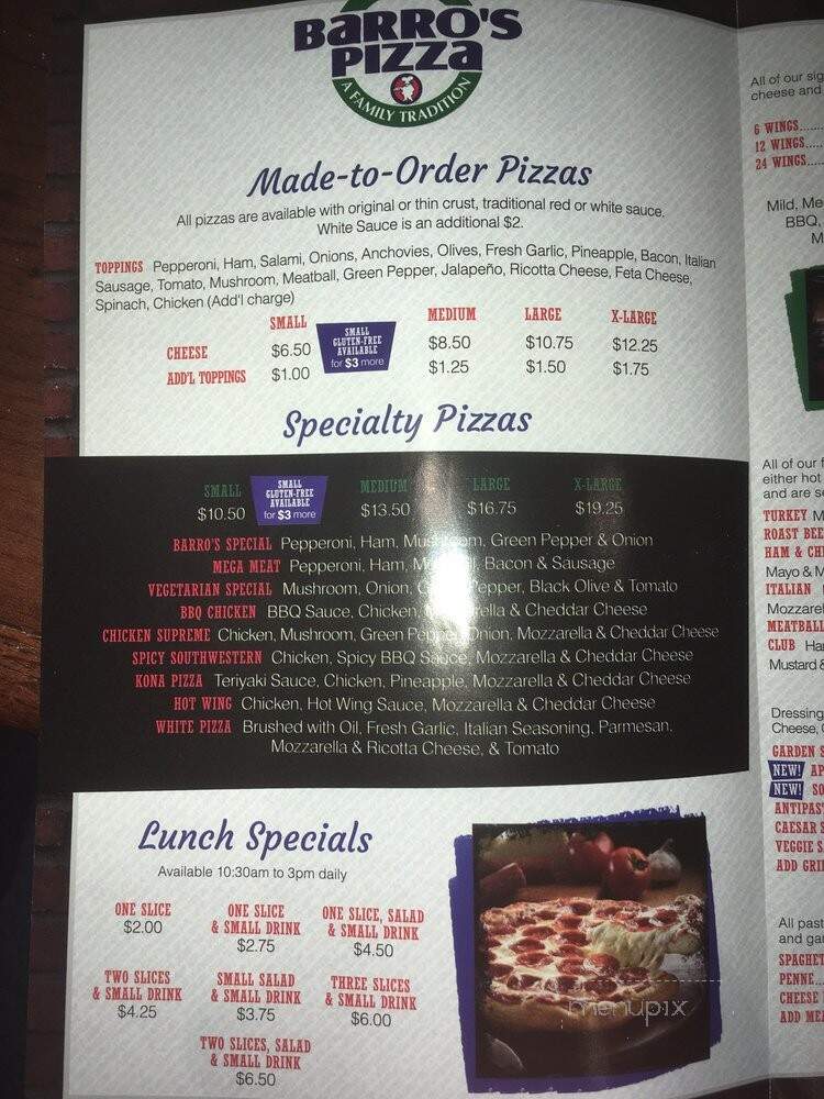 Barro's Pizza - Tucson, AZ menu_pic