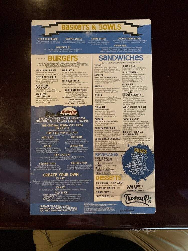 Thomas P's Sports Bar & Patio - Tampa, FL menu_pic