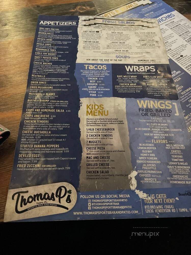 Thomas P's Sports Bar & Patio - Tampa, FL menu_pic