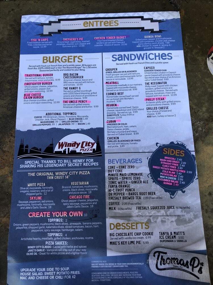 Thomas P's Sports Bar & Patio - Tampa, FL menu_pic