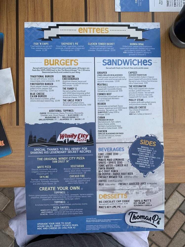 Thomas P's Sports Bar & Patio - Tampa, FL menu_pic