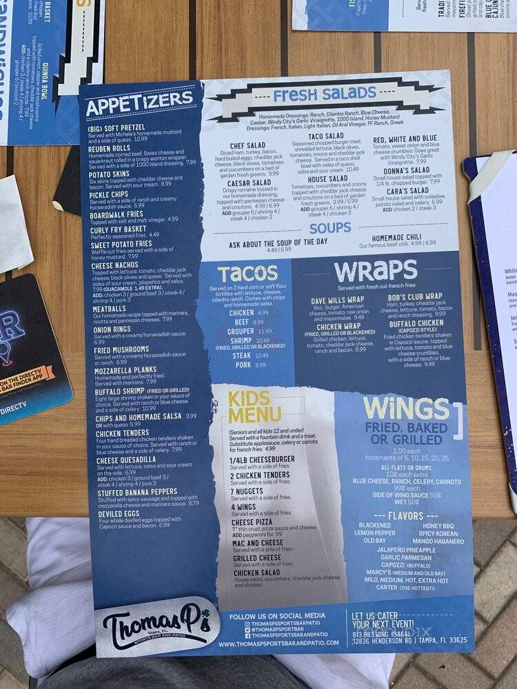 Thomas P's Sports Bar & Patio - Tampa, FL menu_pic