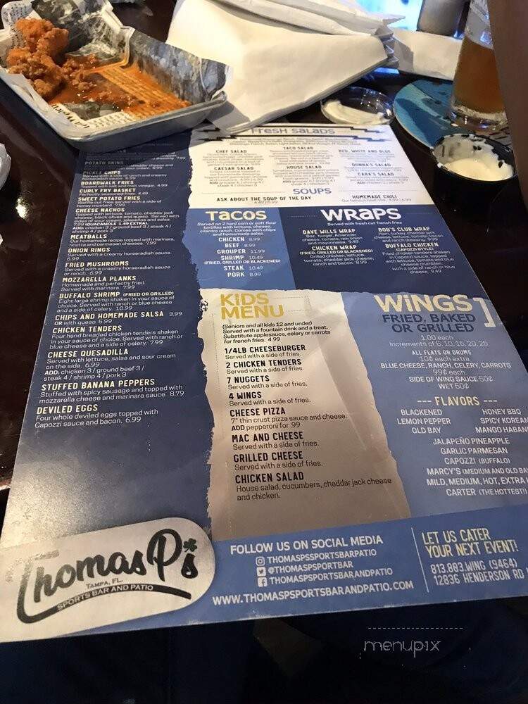 Thomas P's Sports Bar & Patio - Tampa, FL menu_pic