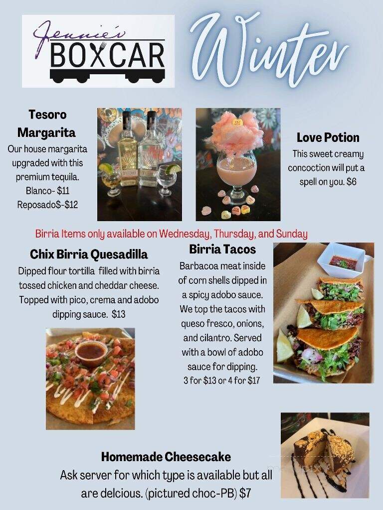 Jennie's Boxcar - East Moline, IL menu_pic