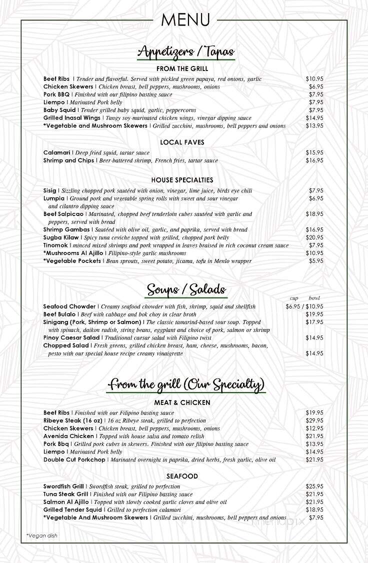 Avenida Restaurant - San Mateo, CA menu_pic