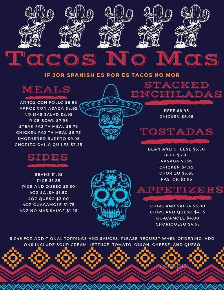 Tacos No Mas - Gas City, IN menu_pic