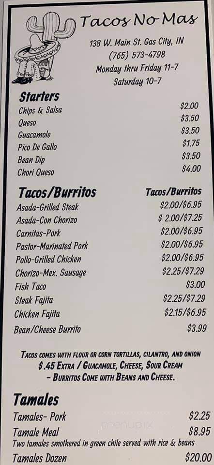 Tacos No Mas - Gas City, IN menu_pic