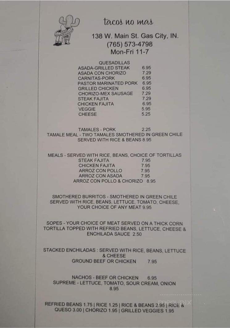 Tacos No Mas - Gas City, IN menu_pic