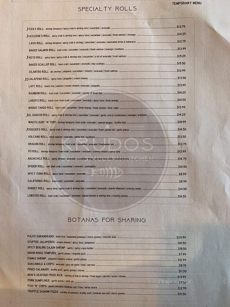 Krudos Sushi & Modern Kitchen - South El Monte, CA menu_pic