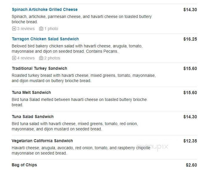 Bird Bakery - Greenwood Village, CO menu_pic
